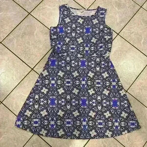 Talbots Navy and White Geometric Mini Dress